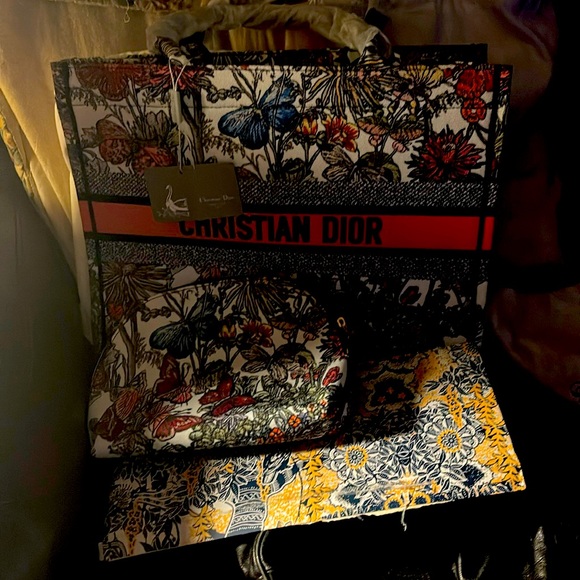 Used CHRISTIAN DIOR Lady D-Lite Florilegio Embroidery 2Way Hand Bag Canvas - Picture 1 of 11